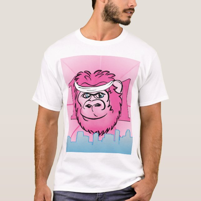 Pink Gorilla with Sweatband T-Shirt (Front)