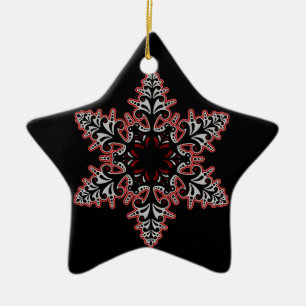 Pink Goth Filigree Snowflake Christmas or Yule Ceramic Ornament