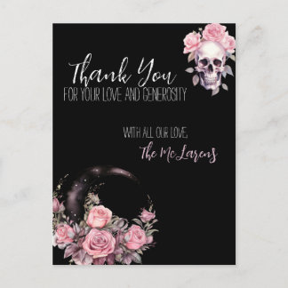 Pink Gothic Floral Wedding Postcard Thank You