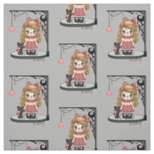 Pink Gothic Love Doll Pixel Art Fabric