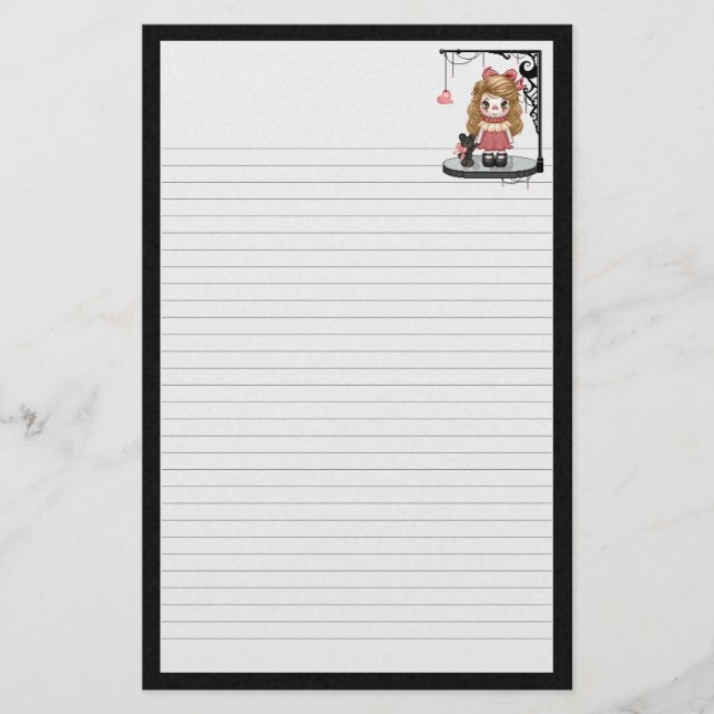 Pink Gothic Love Doll Pixel Art Stationery (Front)