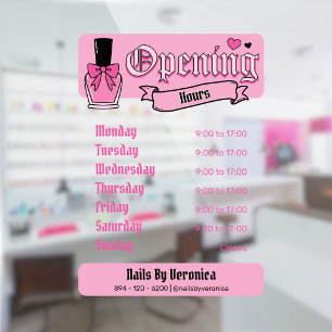 Pink Gothic Nail Salon Opening Hours Sign