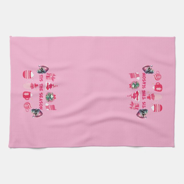 Pink Gothic Skull Christmas Dish Towel (Horizontal)