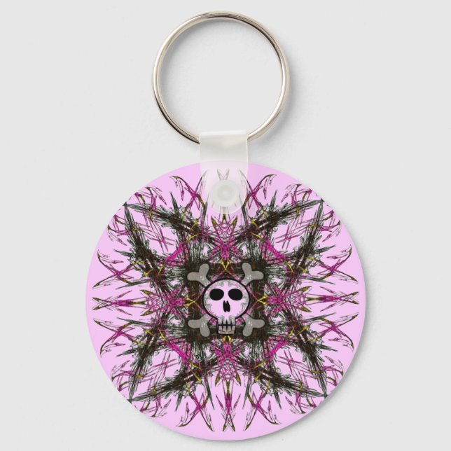 Pink Gothic Skull Fractal Key Chain (Front)