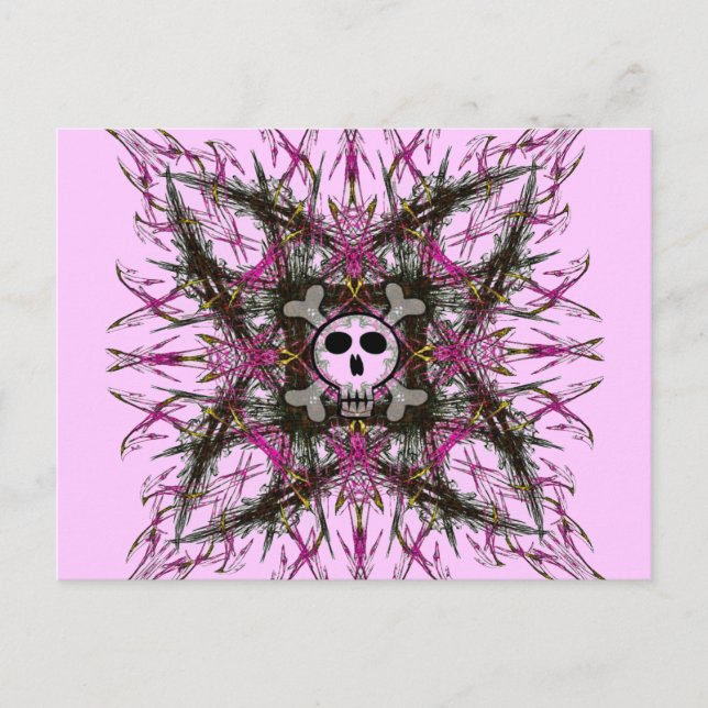 Pink Gothic Skull Fractal Postcard (Front)