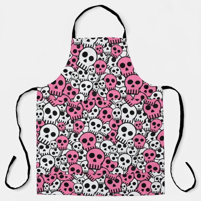 Pink Gothic Skull Pattern Print Apron (Front)