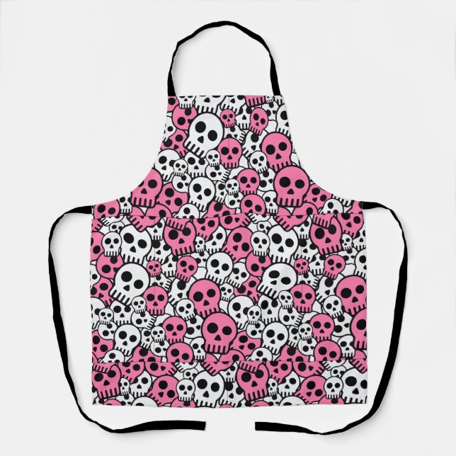 Pink Gothic Skull Pattern Print Apron (Front)
