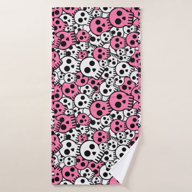Pink Gothic Skull Pattern Print Bath Towel (Bath Towel)