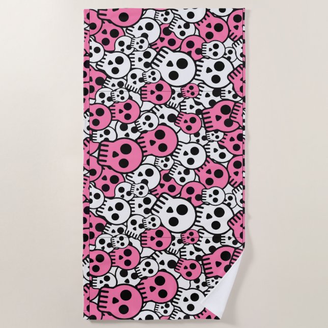 Pink Gothic Skull Pattern Print Beach Towel (Front)