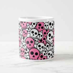 Pink Gothic Skull Pattern Print Large Coffee Mug