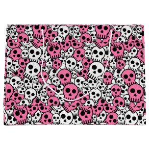 Pink Gothic Skull Pattern Print Large Gift Bag