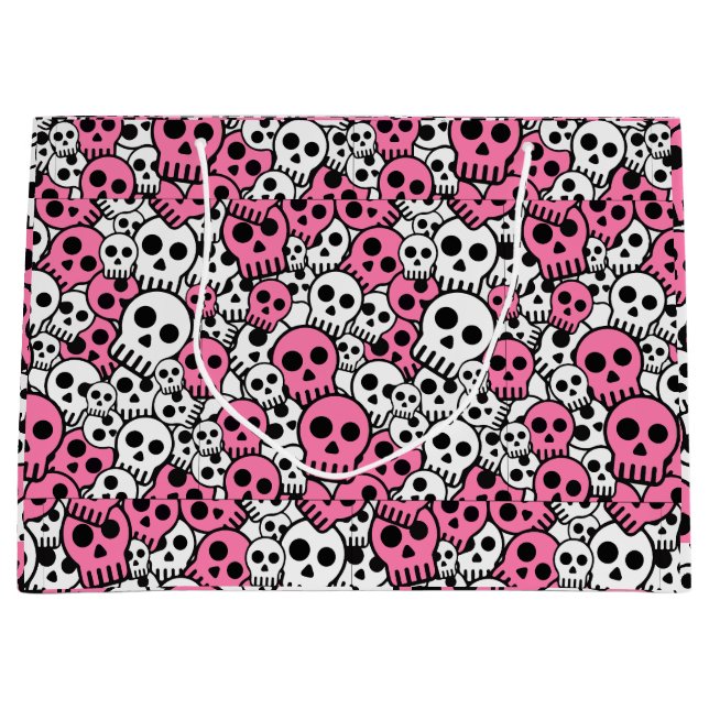 Pink Gothic Skull Pattern Print Large Gift Bag (Front)