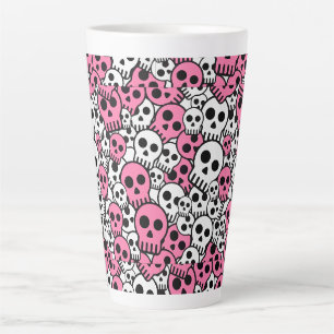 Pink Gothic Skull Pattern Print Latte Mug