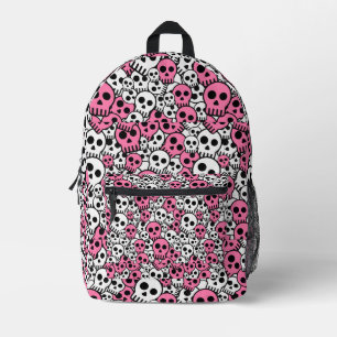 Pink Gothic Skull Pattern Print Printed Backpack