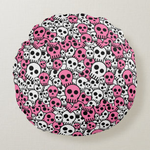 Pink Gothic Skull Pattern Print Round Pillow