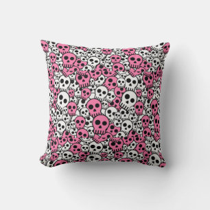 Pink Gothic Skull Pattern Print Throw Pillow