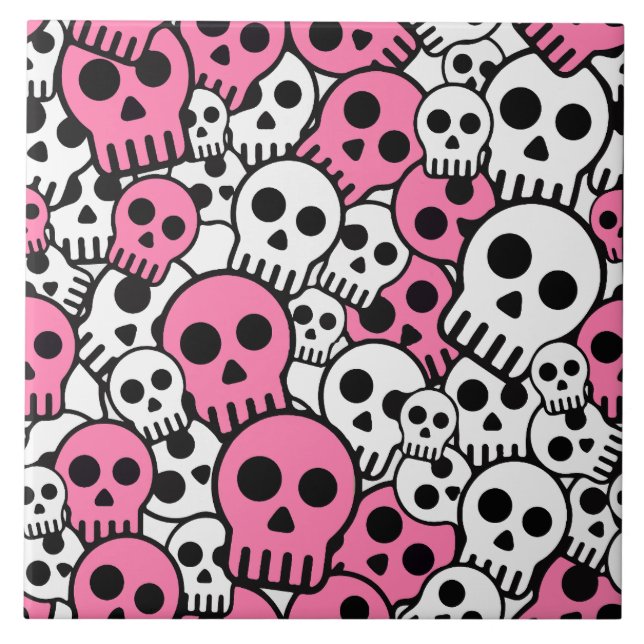 Pink Gothic Skull Pattern Print Tile (Front)