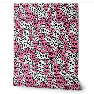 Pink Gothic Skull Pattern Print Wallpaper