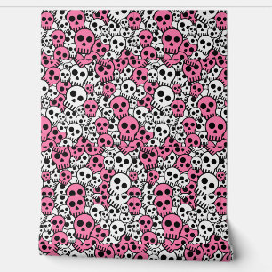 Pink Gothic Skull Pattern Print Wallpaper