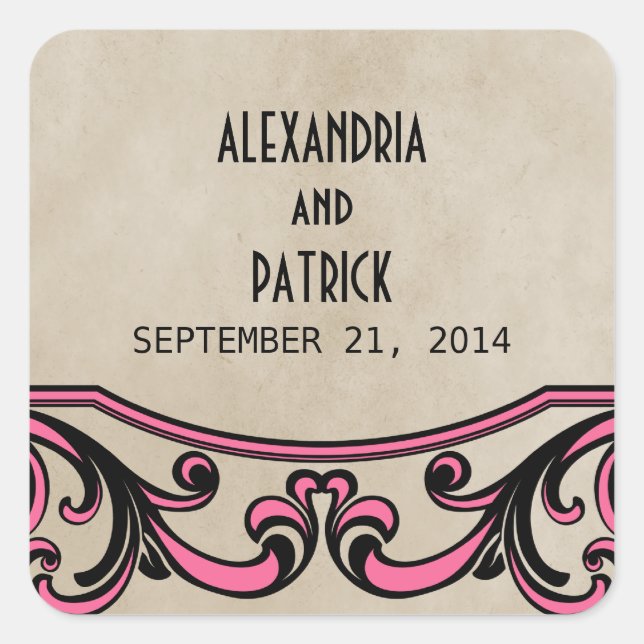 Pink Gothic Swirls Wedding Stickers (Front)