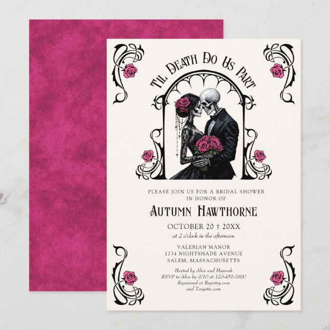 Pink Gothic Til Death Bridal Shower Invitation (Front/Back)