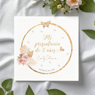 Pink Gown Girl Mi Presentación de 3 Años Spanish Napkin