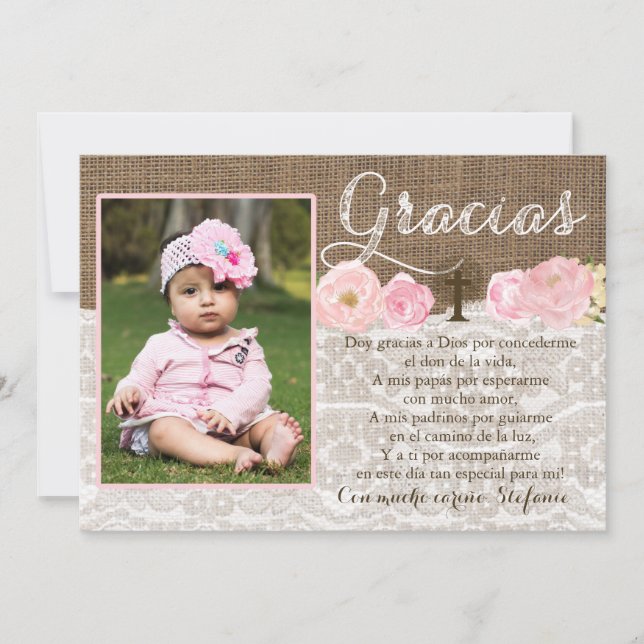 Pink Gracias Bautizo Baptism Merci Fille (Devant)
