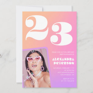 Pink Gradient 23rd birthday invitation Retro Photo