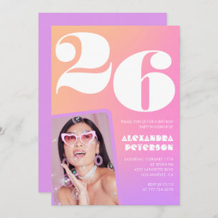 Pink Gradient 26th birthday invitation Retro Photo