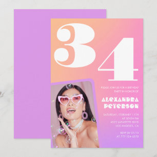 Pink Gradient 34e anniversaire invitation Retro Ph