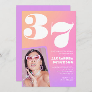 Pink Gradient 37th birthday invitation Retro Photo