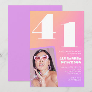 Pink Gradient 41st birthday invitation Retro Photo