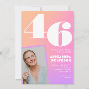 Pink Gradient 46th birthday invitation Retro Photo