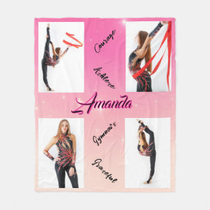 Pink Gradient 4 Photo Collage Words of Wisdom  Fleece Blanket