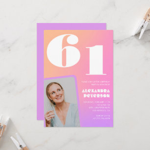 Pink Gradient 61st birthday invitation Retro Photo