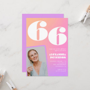 Pink Gradient 66th birthday invitation Retro Photo