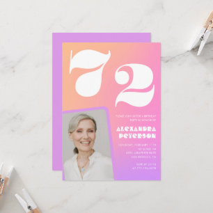 Pink Gradient 72nd birthday invitation Retro Photo
