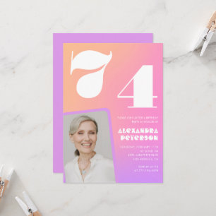 Pink Gradient 74th birthday invitation Retro Photo