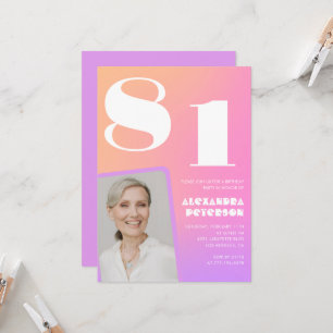 Pink Gradient 81st birthday invitation Retro Photo