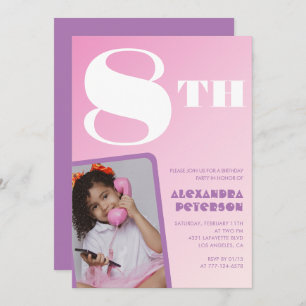 Pink Gradient 8th birthday invitations Girl Photo