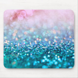 Pink Gradient Blue Teal Sparkle Trendy Glitter Mouse Pad