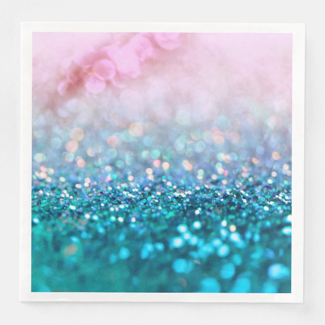 Pink Gradient Blue Teal Sparkle Trendy Glitter Napkin (Front)