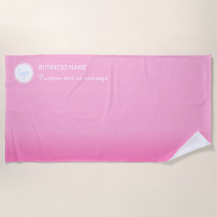 PINK GRADIENT COLOR BUSINESS NAME, LOGO, TEXT GIFT BEACH TOWEL
