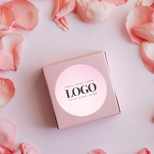 Pink Gradient & Custom Business Rectangle Logo Classic Round Sticker