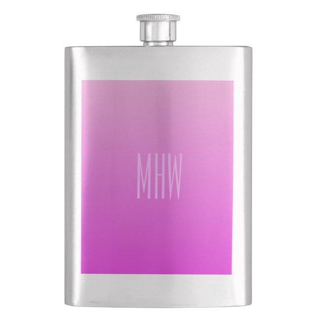 Pink Gradient custom monogram flask (Front)