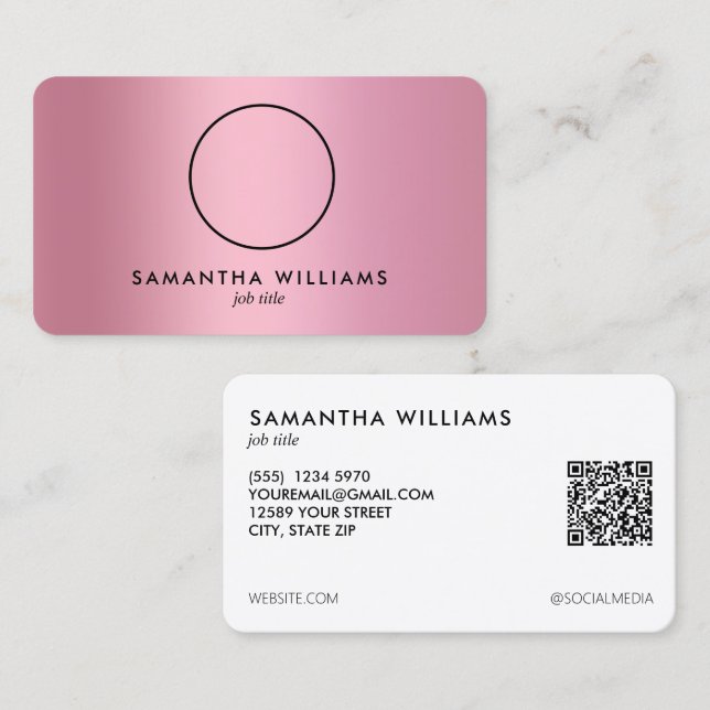Pink Gradient Custom QR Photo Business Card (Front/Back)