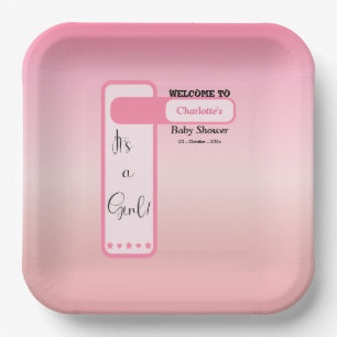 Pink Gradient Cute Eyeball Text Baby Shower Paper Plate