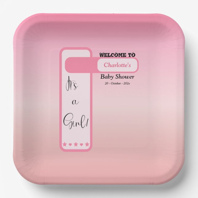 Pink Gradient Cute Eyeball Text Baby Shower Paper Plate (Front)