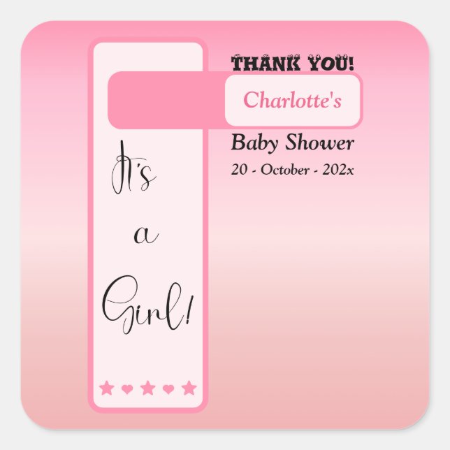 Pink Gradient Cute Eyeball Text Baby Shower Square Sticker (Front)