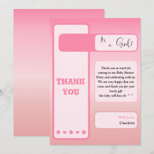 Pink Gradient Cute Eyeball Text Baby Shower Thank You Card